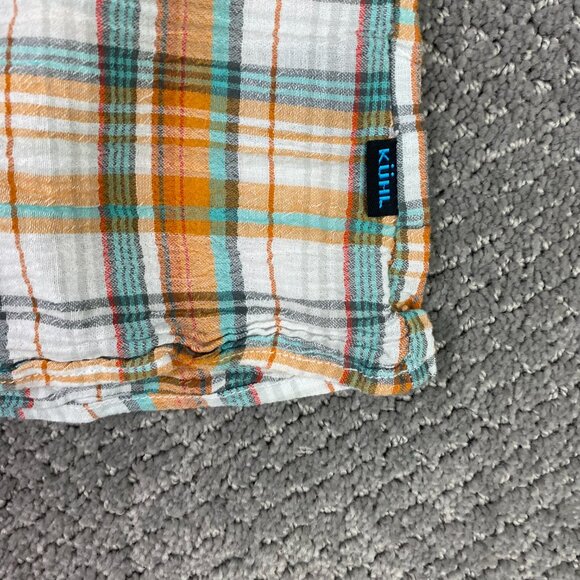Kuhl Shirt Button Up Organic Cotton Men's XL fits like Large Orange Plaid Hiking - Picture 4 of 10